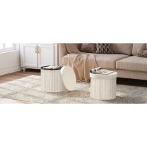 2x Stool- round, padded, velvet mdf, storage space - bar stool, dressing table chair, dressing table stool,38x38x36 cm, Cream - Woltu