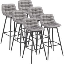 WOLTU 6X Taburete de Bar con Respaldo Marco de Metal Muebles Cocina Asiento de Terciopelo Taburete Alto para Cocina Bar Paquete de 6 Unidades Gris