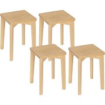 4x Tabouret en Bois Massif, Chaise Salle à Manger, Siège Carré, Hauteur 44, 5cm, BH344ei-4 - Woltu