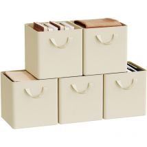5x 25L Storage Boxes, Stackable Design Storage Chests Fabric, Cream - Woltu