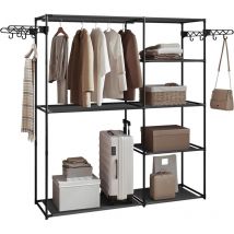 Armario Abierto con 8 Estantes, Perchero Independiente, de Metal y Tela, Negro - Woltu