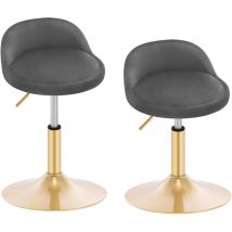 Woltu - 2x Bar Stools in Velvet Chairs Height Adjustable Stools Backrest, Dark Grey +Golden