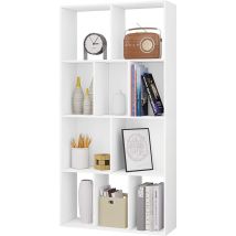 Bibliothèque en Bois d'Ingénierie Woltu tagère Rangement à 4 Niveaux, avec 10 Compartiments Ouverts, 60x20x120cm, Blanc