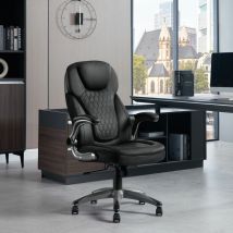 Woltu - Bürostuhl Chefsessel mit Kopfstütze Fußstütze Armlehnen Ergonomische Drehstuhl mit Rollen höhenverstellbar Armlehnstuhl Kunstleder Schwarz