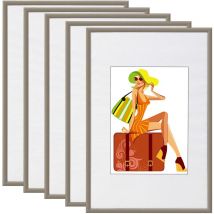 Woltu - Lot de 5 Cadre de photo en Plastique et Vitre, Cadre photo avec Passe-partique, 13x18cm environ, Acier