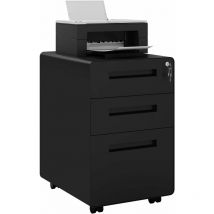 Caisson de Bureau Métal, Caisson de Rangement à roulettes, Meuble Rangement à 3 Tiroirs Verrouillable, Noir - Woltu
