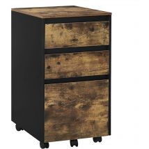 Woltu - Caisson Mobile, Meuble Rangement Bureau avec 3 Tiroirs, 40x40x70cm, Marron Rustique et Noir, ASK01hov