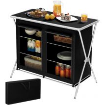 WOLTU Camping Table with Cupboard,6 Storage Compartments, Black