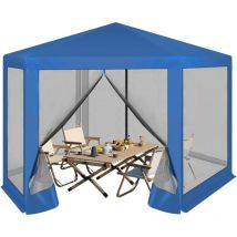 Cenador de Exterior, con Paredes Laterales con Mosquitera, Hexagonal, 3,8x3,3m, Azul - Woltu