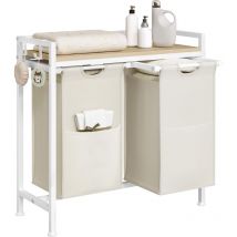 Cesta Porta Biancheria con 2 Scomparti Estraibili, Bianco - Woltu