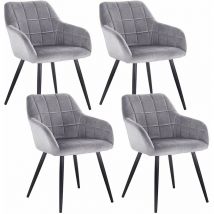 Lot de 4 Chaises de salle à manger avec accoudoirs Woltu Chaise de cuisine, Chaise de salon en Velours, Pieds en métal, Gris