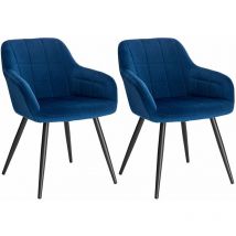 Lot de 2 Chaises de salle à manger avec accoudoirs Woltu Chaise de cuisine, Chaise de salon en Velours, Pieds en métal, Bleu