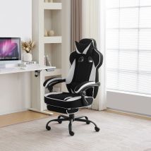 WOLTU Chaise Gaming en Tissu Maillé, Fauteuil Ergonomique Réglable en Hauteur, Chaise d'Ordinateur Pivotante à 360°, Chaise de Bureau, Noir+Blanc