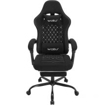 WOLTU Chaise Gaming Massante, Fauteuil Gamer, Chaise Ergonomique, Appui-tête, Repose-Pieds, Charge 150kg, Tissu Technique, Noir+Blanc
