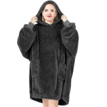 Couverture à Capuche avec Manches, Couverture tv en Flanelle avec 2 Poches, Douce et Chaude 95x85cm, Anthracite BWK5022an02 - Woltu