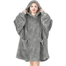 Couverture à Capuche avec Manches, Couverture tv en Flanelle avec 2 Poches, Douce et Chaude 95x85cm, Gris BWK5022gr02 - Woltu