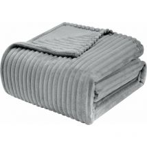 Couverture en Flanelle 220x240 cm avec Rayures, Couverture Plaid Couverture Polaire, Jeté de Canapé, Couverture Moelleuse, Gris - Woltu