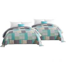 Couverture de lit Woltu Lot de 2 Couvre-Lits, Design Patchwork Couette boutis imprimée, jeté de lit, 170x210cm, Gris+vert
