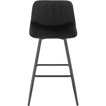 1x Bar Stool Velvet Padded Seat Metal High Legs Kitchen Home living Room Black - Woltu