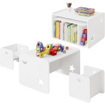 Woltu - Ensemble de Table et Chaises pour Enfant, Table Enfant avec 2 Chaises, Meuble Montessori pour Petits Enfants, Blanc