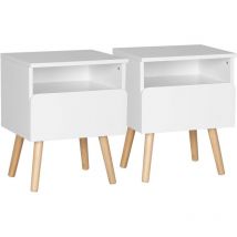 Juego de 2 mesitas de noche multiusos, diseño abierto, madera blanca - Woltu