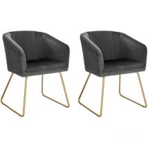 Woltu - Lot de 2 Chaise de Salle à Manger Siège en Velours, Chaise de Cuisine Pieds en métal doré fauteuil de Salon, Gris Foncé