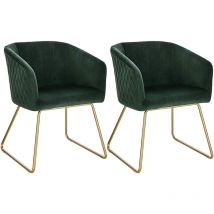 Woltu - Lot de 2 Chaise de Salle à Manger Siège en Velours, Chaise de Cuisine Pieds en métal doré fauteuil de Salon, Vert Foncé