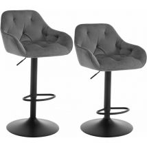 Woltu - Lot de 2 Tabouret Bar en Velours + Métal, Chaise de Bar, Chaise Haute Bar, Chaise Haute Cuisine, Réglable en Hauteur, Gris foncé