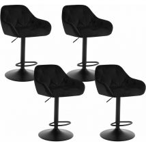Lot de 4 Tabouret Bar en Velours + Métal, Chaise de Bar, Chaise Haute Bar, Chaise Haute Cuisine, Réglable en Hauteur, Noir - Woltu