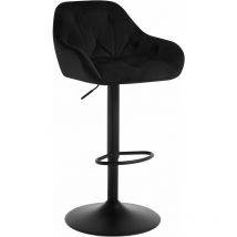 Tabouret Bar en Velours + Métal, Chaise de Bar, Chaise Haute Bar, Chaise Haute Cuisine, Réglable en Hauteur, Noir - Woltu