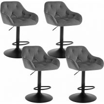 Lot de 4 Tabouret Bar en Velours + Métal, Chaise de Bar, Chaise Haute Bar, Chaise Haute Cuisine, Réglable en Hauteur, Gris foncé - Woltu