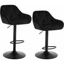 Lot de 2 Tabouret Bar en Velours + Métal, Chaise de Bar, Chaise Haute Bar, Chaise Haute Cuisine, Réglable en Hauteur, Noir - Woltu