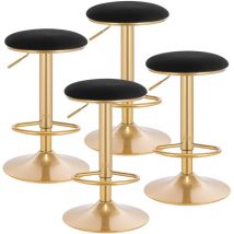 Woltu - Lot de 4 Tabouret de Bar avec Repose-Pieds - Tabouret Rond Haut Métallique Hauteur Réglable (61-82cm) - Noir + Or