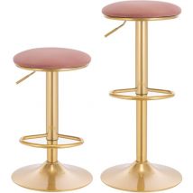 Woltu - Lot de 2 Tabouret de Bar avec Repose-Pieds - Tabouret Rond Haut Métallique Hauteur Réglable (61-82cm) - Rose + Or