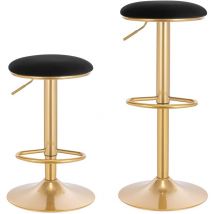 Woltu - Lot de 2 Tabouret de Bar avec Repose-Pieds - Tabouret Rond Haut Métallique Hauteur Réglable (61-82cm) - Noir + Or