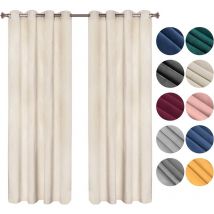 WOLTU Lot de 2 Rideaux Draperies Thermique à Oeillets, 140x225cm Rideau Opaque Occultant en Velours, Beige VH6066hsd-2