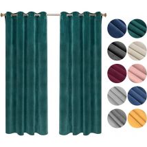 Woltu - Lot de 2 Rideaux Draperies Thermique à Oeillets, 140x225cm Rideau Opaque Occultant en Velours, Vert foncé VH6066dgn-2