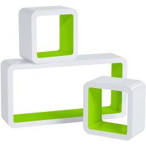 Lot de 3 Étagère Murale Cube en mdf, étagère cd Livres étagère, Blanc Vert - Woltu