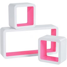 WOLTU Lot de 3 Étagère Murale Cube en MDF, étagère CD Livres étagère, Blanc Rose