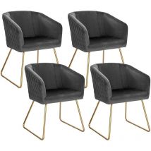 Lot de 4 Chaise de Salle à Manger Woltu Siège en Velours, Chaise de Cuisine Pieds en métal doré fauteuil de Salon, Gris Foncé