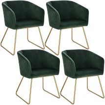 Lot de 4 Chaise de Salle à Manger Woltu Siège en Velours, Chaise de Cuisine Pieds en métal doré fauteuil de Salon, Vert Foncé