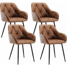 Lot de 4 Chaises de Salle à Manger en Simili Cuir Vintage, Pieds en Métal, Chaise de Cuisine avec Dossier, Accoudoirs, Chaise pour Salon, Bureau,