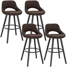 4 x Tabourets de Bar en Tissu Scientifique, Chaises de Bar Structure en Bois Massif, Brun Foncé - Woltu