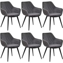 WOLTU Lot de 6 Chaises de Salon, Chaises de Salle à Manger, en Velours et métal, Gris Foncé, siège: 41x45cm