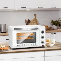 Woltu - Mini Backofen 32 Liter, 1600 Watt Toasterofen Herausnehmbares, 5 Heizmodi, Doppelglastür Pizzaofen mit Drehspieß Backblech Grillrost