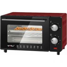Mini Four Électrique 10L, Petit Four à Pizza avec 4 Modes de Cuisson pour Gâteau, Poulet, Viande, Poisson, 100-230°C, Minuterie 0-60 min, 650W, Rouge
