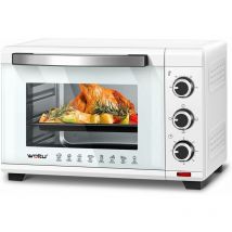 Woltu - Mini four électrique 28 litres, Mini Four à Pizza à Pain grillé Mini Four avec minuterie 100-230 °C 1600W, Blanc