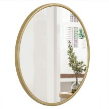 Miroir Rond Mural 60x60cm, Cadre en Métal Doré, Miroir Décoratif pour Salle de Bain, Chambre, Salon, Couloir, - Woltu