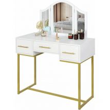Modern White Dressing Table Makeup Desk W/3 Mirrors & 3 Drawers Bedroom - Woltu