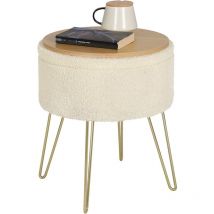 Woltu - Pouf de Rangement rond, Tabouret Coiffeuse, pour Salon Chambre, Siège en Molleton Polaire avec Couvercle, Beige